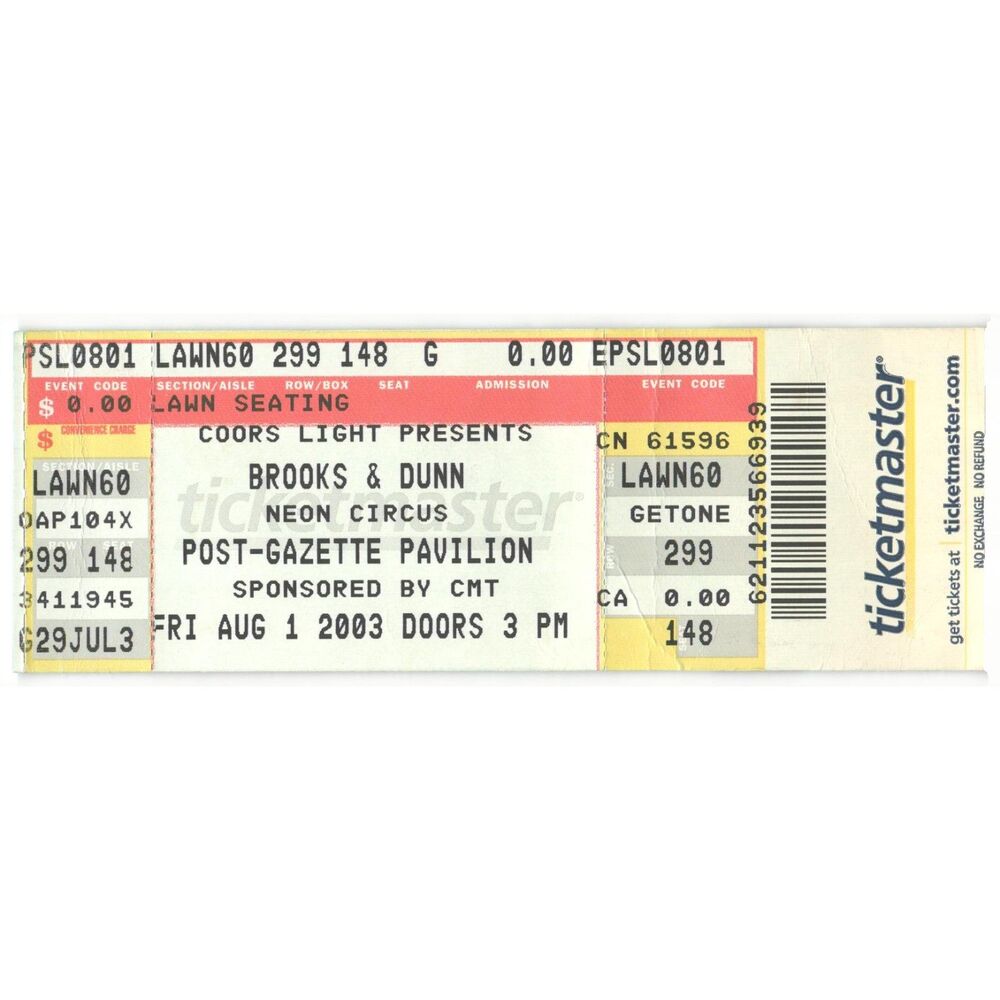 2003 Brooks Dunn Rascal Flatts Full Complete Concert Ticket Stub Burgettstown PA